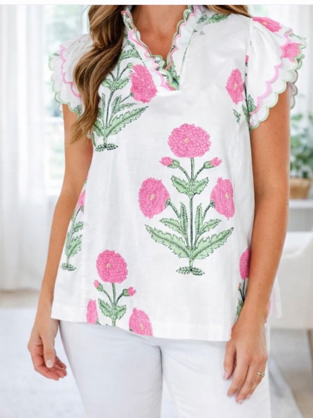 Wildflowers Floral Top with Ruffle Sleeve